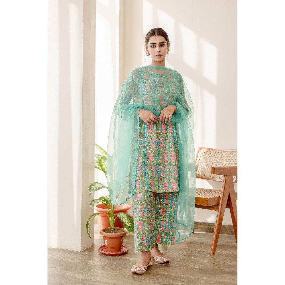 Gulabo Jaipur Basil Green Kurta (Set of 3)