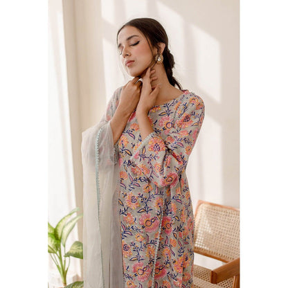 Gulabo Jaipur Basil Grey Kurta (Set of 3)