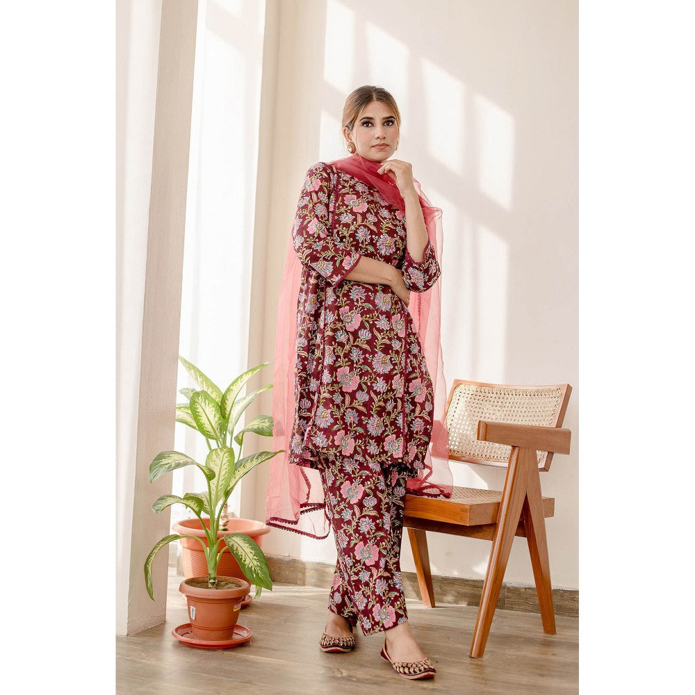 Gulabo Jaipur Basil Maroon Kurta (Set of 3)