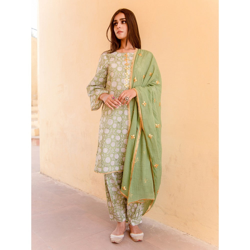 Gulabo Jaipur Marigold Green Kurta (Set of 3)