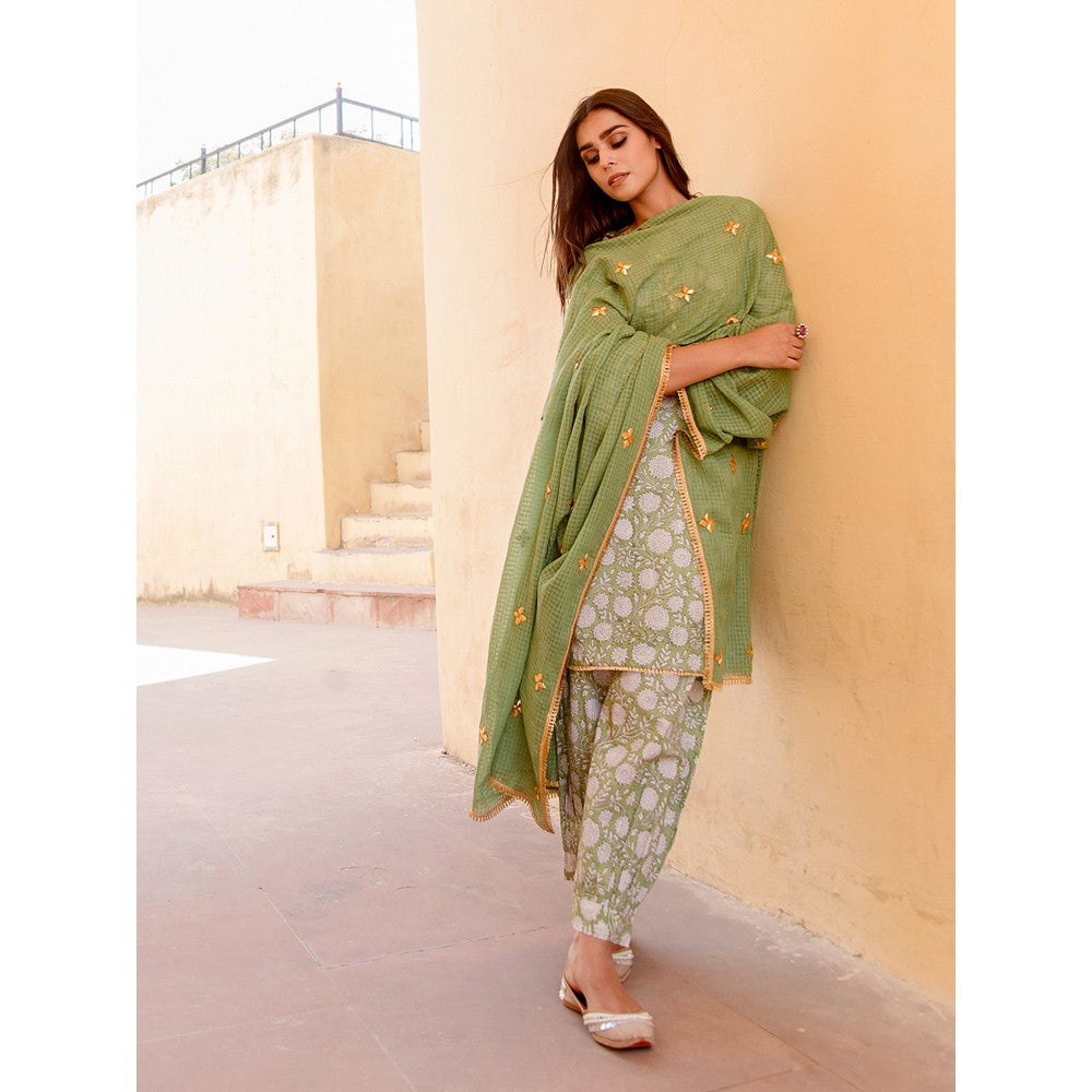 Gulabo Jaipur Marigold Green Kurta (Set of 3)