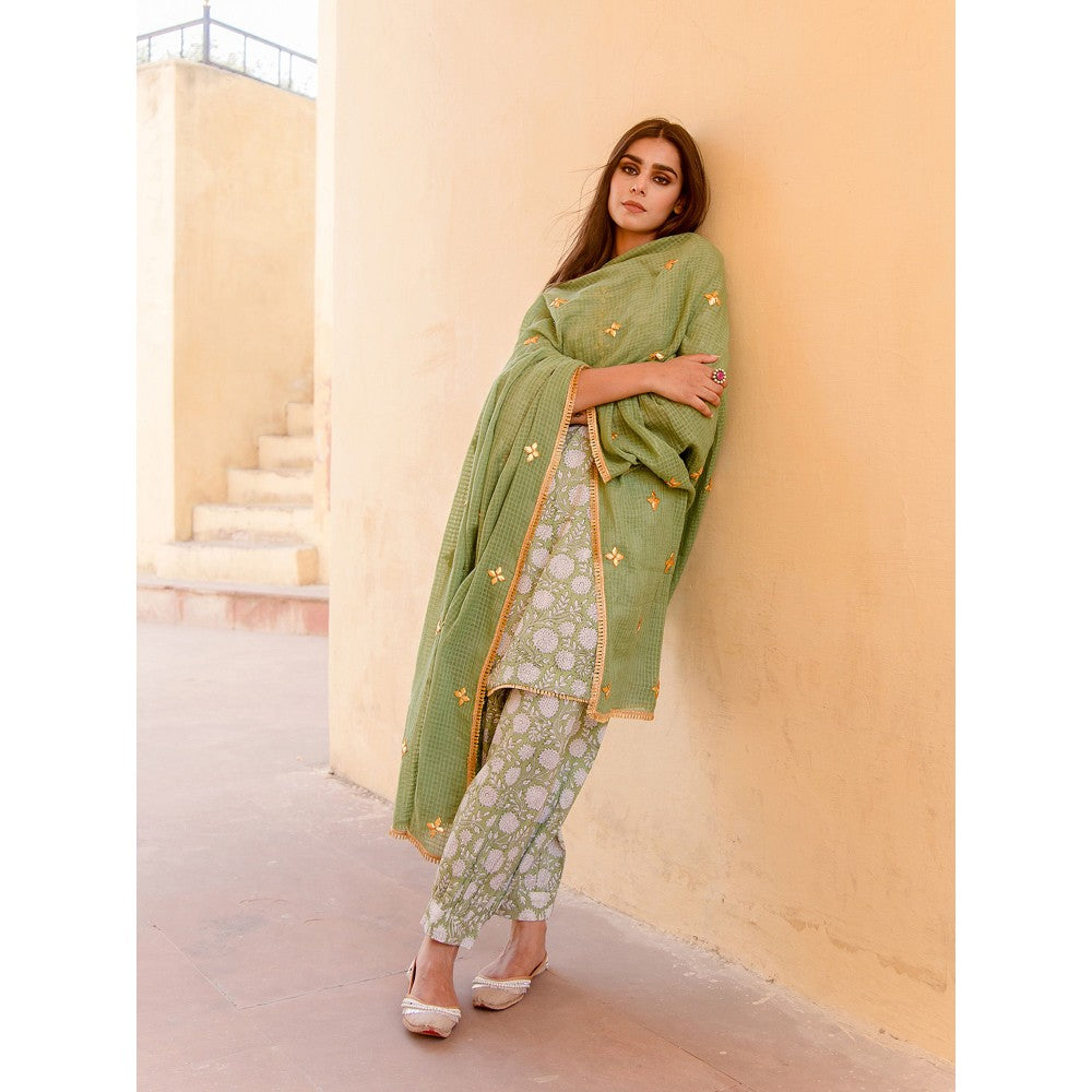 Gulabo Jaipur Marigold Green Kurta (Set of 3)