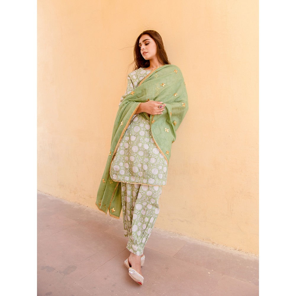 Gulabo Jaipur Marigold Green Kurta (Set of 3)