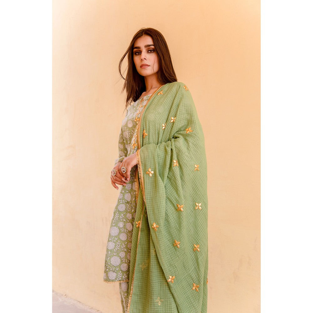 Gulabo Jaipur Marigold Green Kurta (Set of 3)