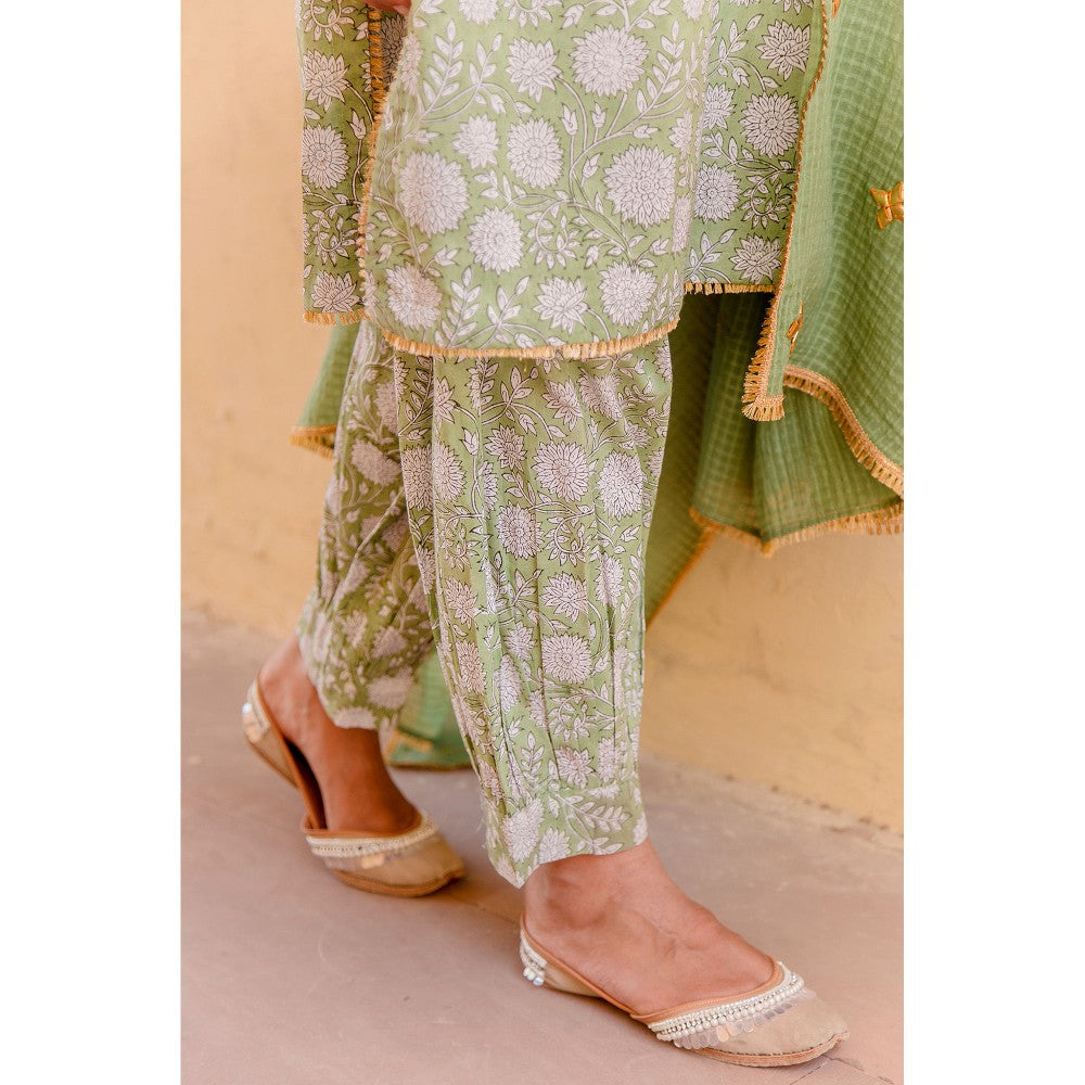 Gulabo Jaipur Marigold Green Kurta (Set of 3)