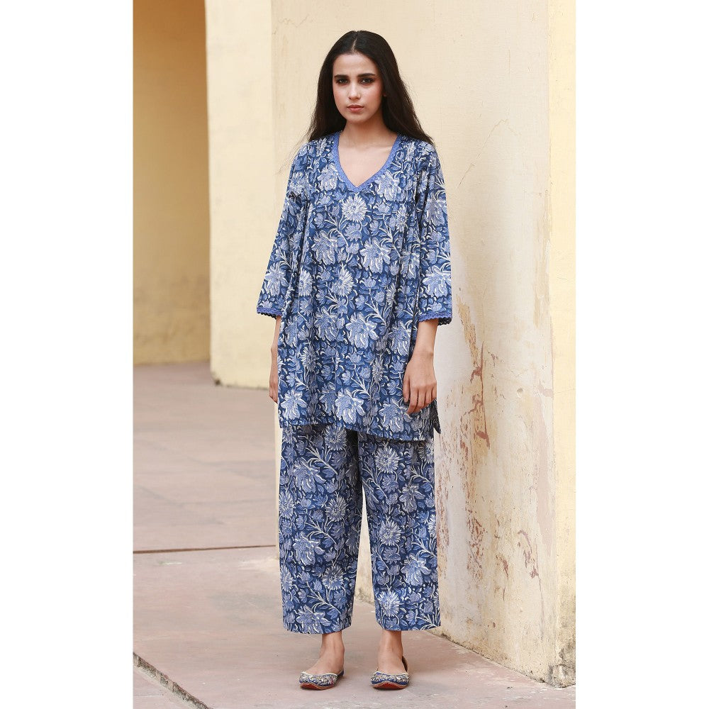 Gulabo Jaipur Dahlia Blue Straight Kurta (Set of 2)