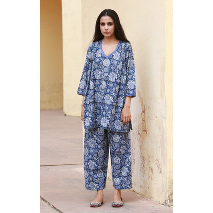 Gulabo Jaipur Dahlia Blue Straight Kurta (Set of 2)