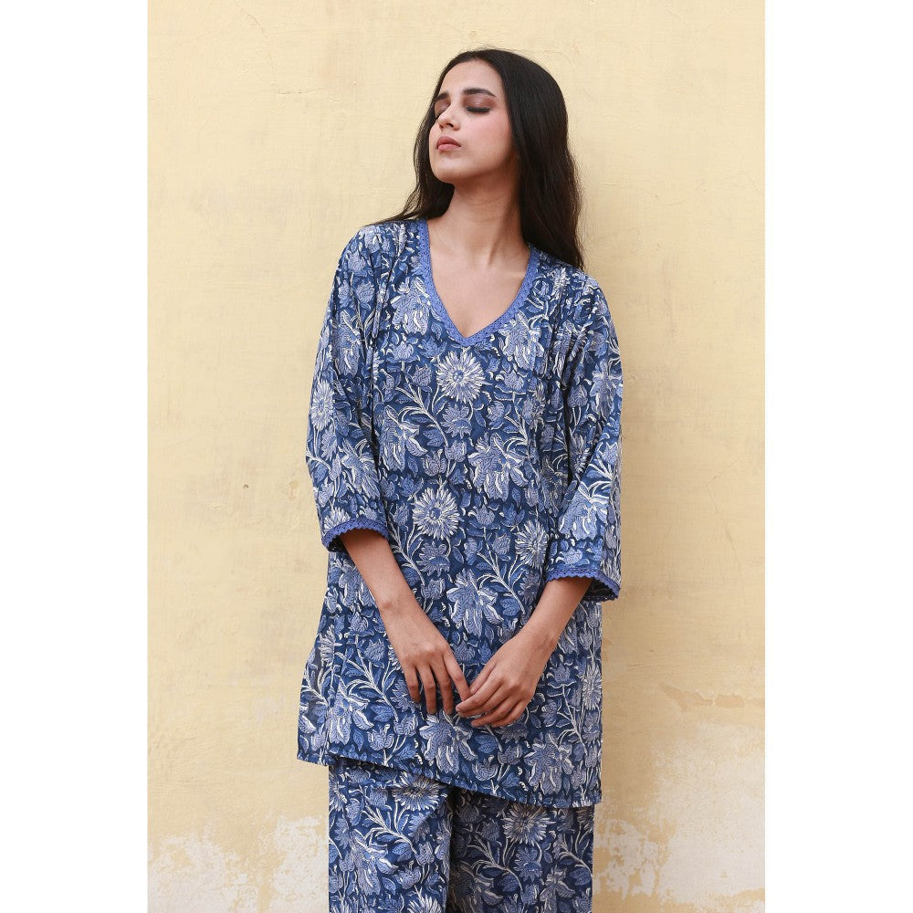 Gulabo Jaipur Dahlia Blue Straight Kurta (Set of 2)