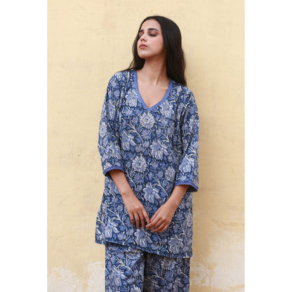 Gulabo Jaipur Dahlia Blue Straight Kurta (Set of 2)