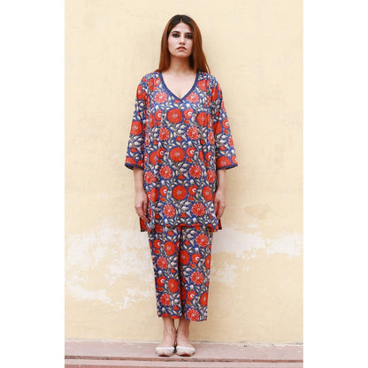 Gulabo Jaipur Dahlia Indigo Straight Kurta (Set of 2)