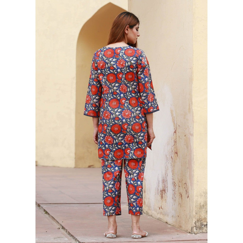 Gulabo Jaipur Dahlia Indigo Straight Kurta (Set of 2)