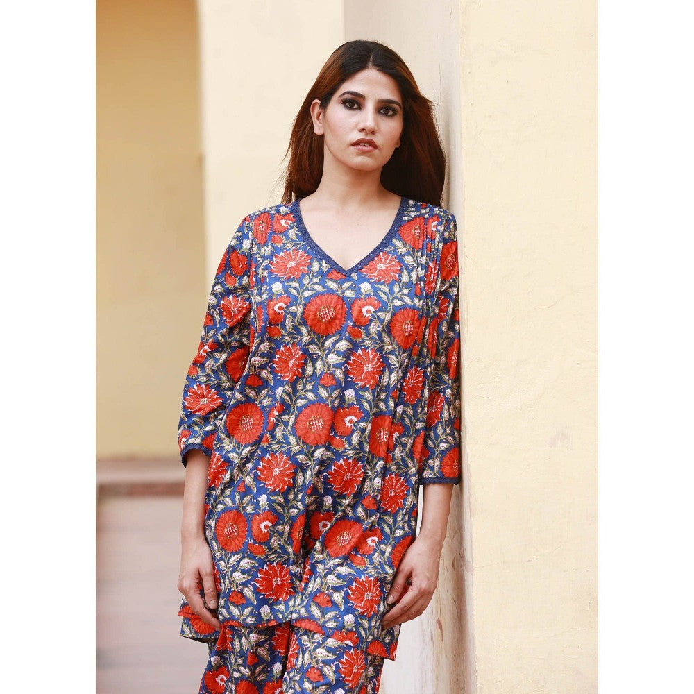 Gulabo Jaipur Dahlia Indigo Straight Kurta (Set of 2)