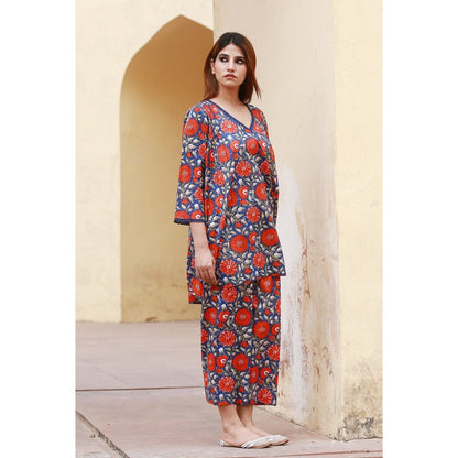 Gulabo Jaipur Dahlia Indigo Straight Kurta (Set of 2)