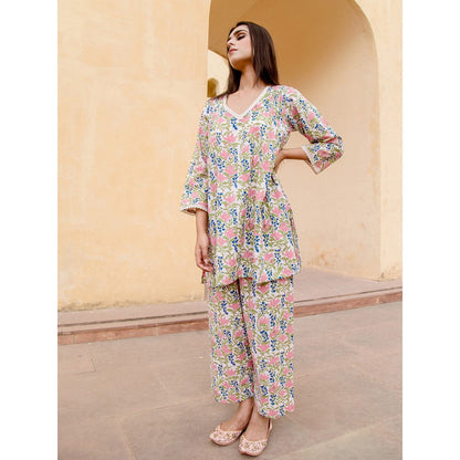 Gulabo Jaipur Dahlia White Straight Kurta (Set of 2)