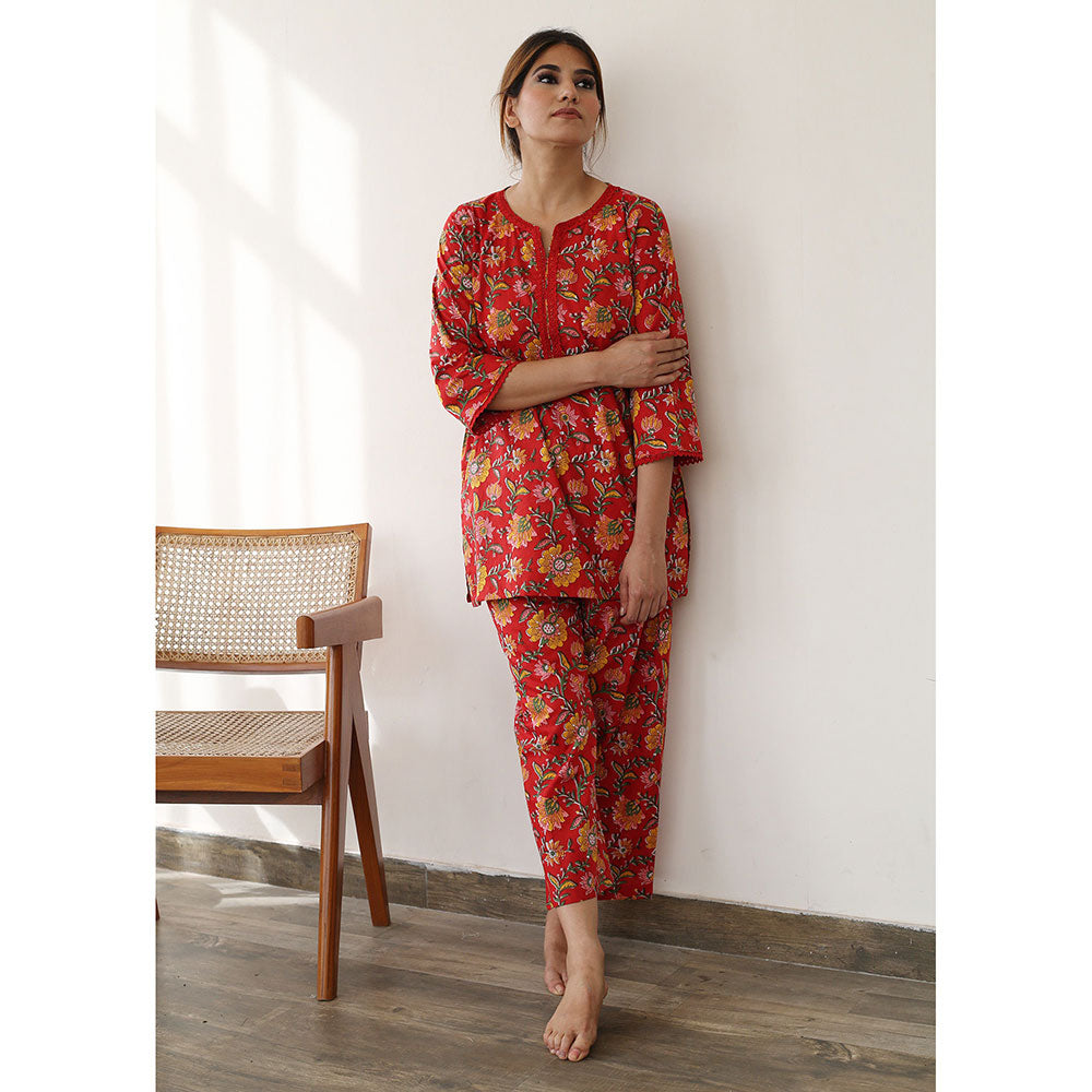 Gulabo Jaipur Tulip Red Kurta (Set of 2)