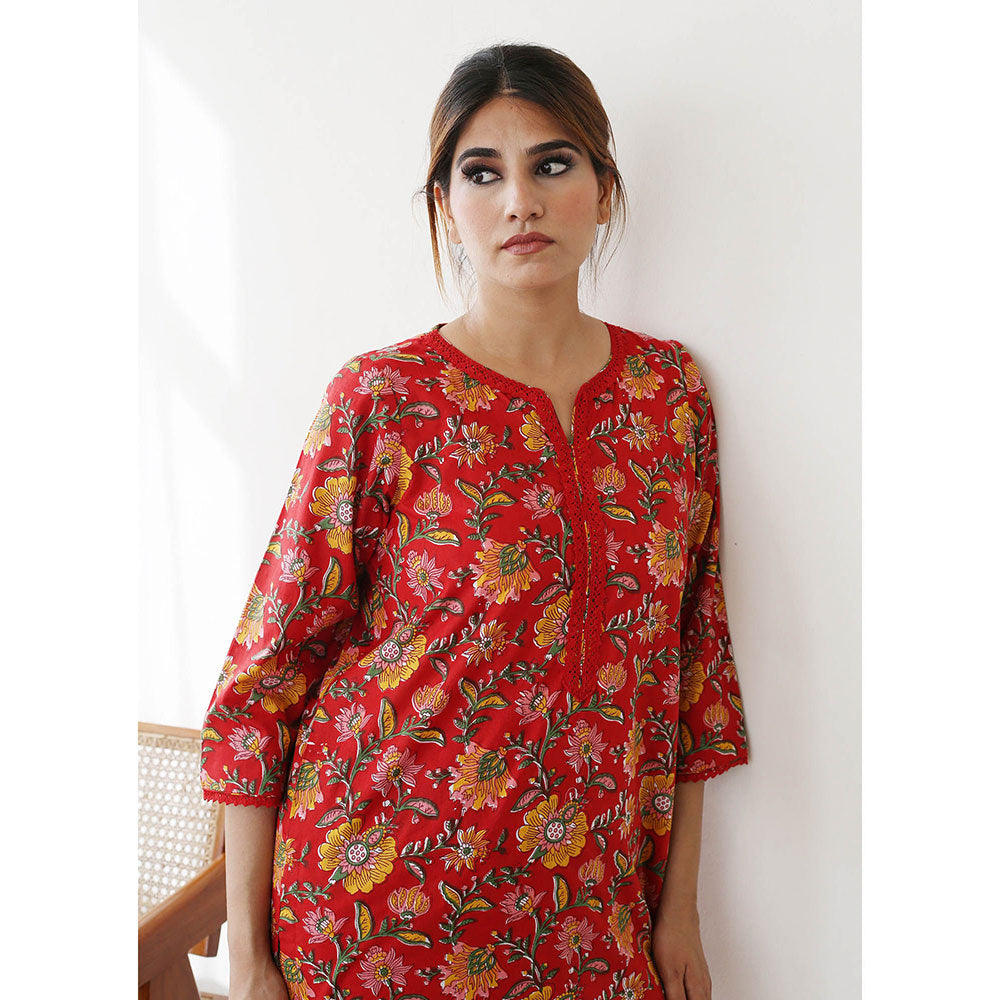 Gulabo Jaipur Tulip Red Kurta (Set of 2)