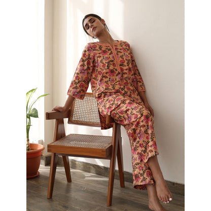 Gulabo Jaipur Tulip Peach Kurta (Set of 2)