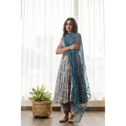 Gulabo Jaipur Kusha Blue Anarkali (Set of 3)