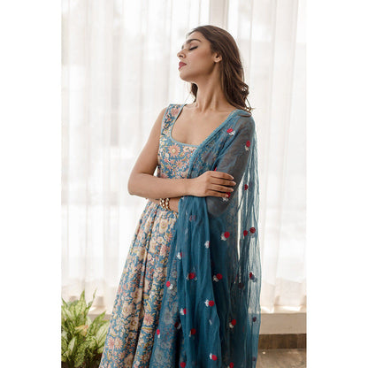Gulabo Jaipur Kusha Blue Anarkali (Set of 3)