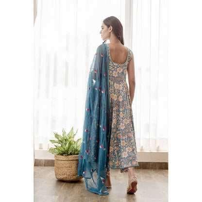 Gulabo Jaipur Kusha Blue Anarkali (Set of 3)