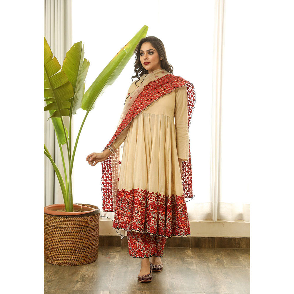 Gulabo Jaipur Mastani Beige Anarkali (Set of 3)