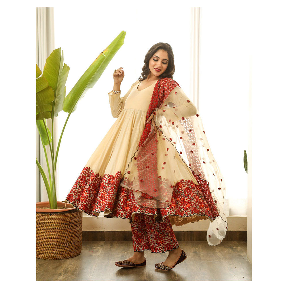 Gulabo Jaipur Mastani Beige Anarkali (Set of 3)