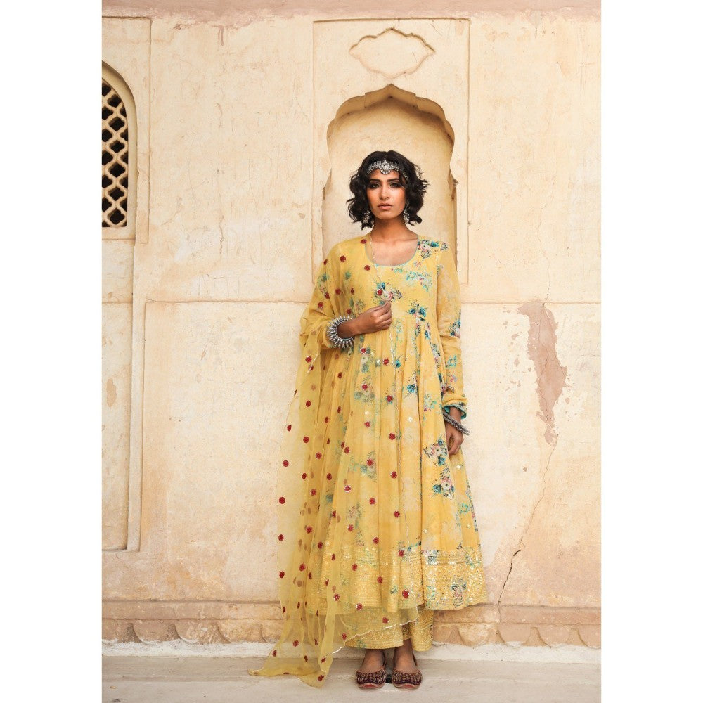 Gulabo Jaipur Gul Yellow Anarkali (Set of 3)