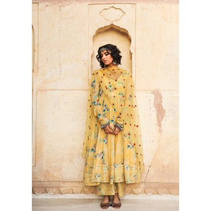 Gulabo Jaipur Gul Yellow Anarkali (Set of 3)