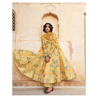 Gulabo Jaipur Gul Yellow Anarkali (Set of 3)