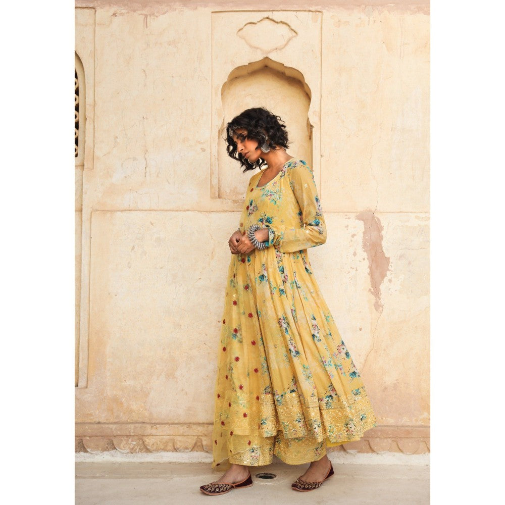 Gulabo Jaipur Gul Yellow Anarkali (Set of 3)