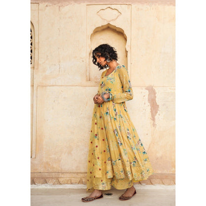 Gulabo Jaipur Gul Yellow Anarkali (Set of 3)