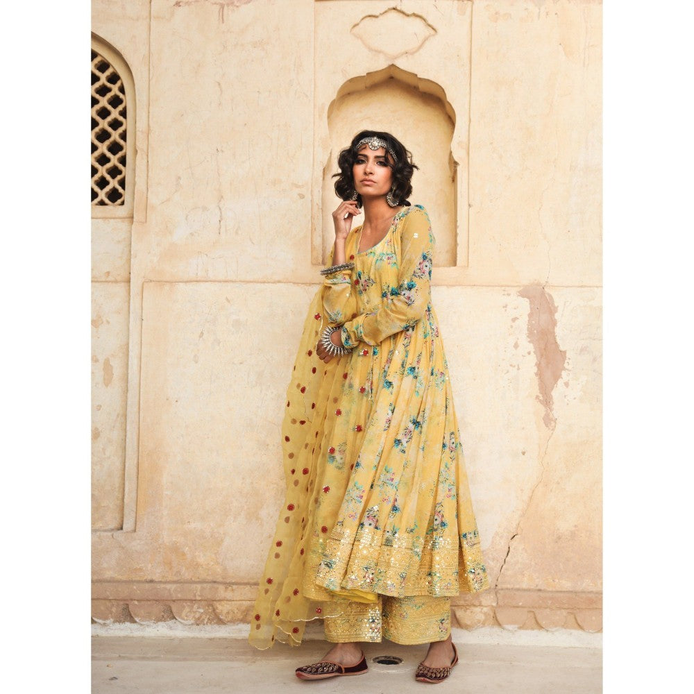 Gulabo Jaipur Gul Yellow Anarkali (Set of 3)