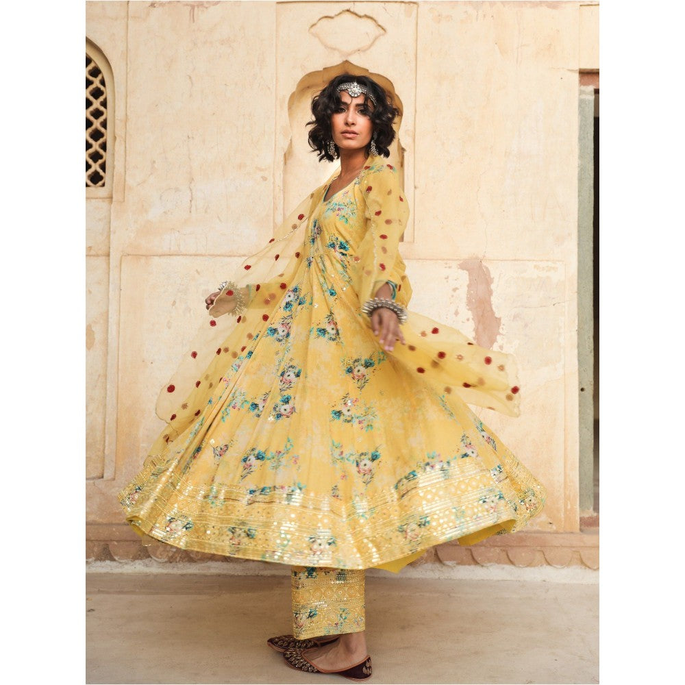 Gulabo Jaipur Gul Yellow Anarkali (Set of 3)