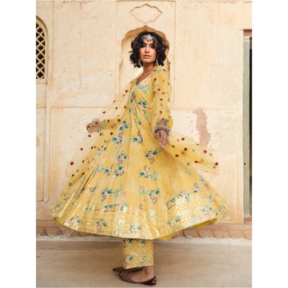 Gulabo Jaipur Gul Yellow Anarkali (Set of 3)