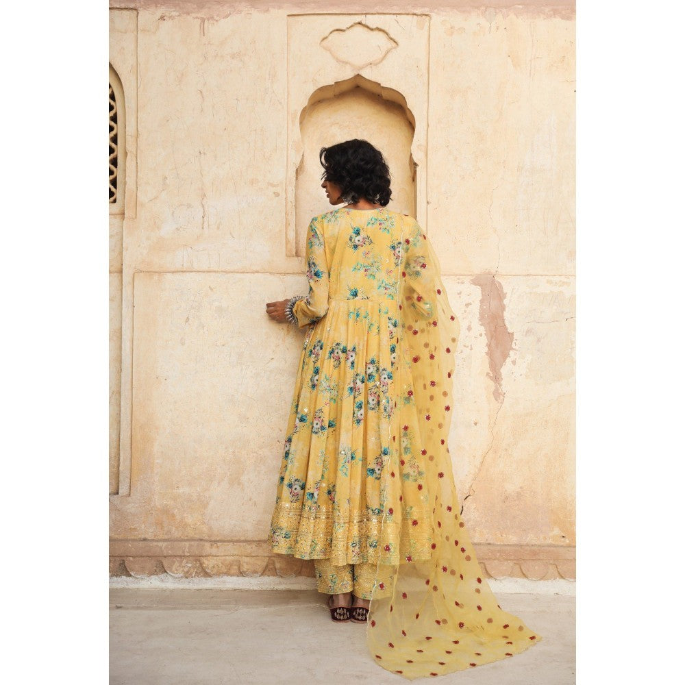 Gulabo Jaipur Gul Yellow Anarkali (Set of 3)