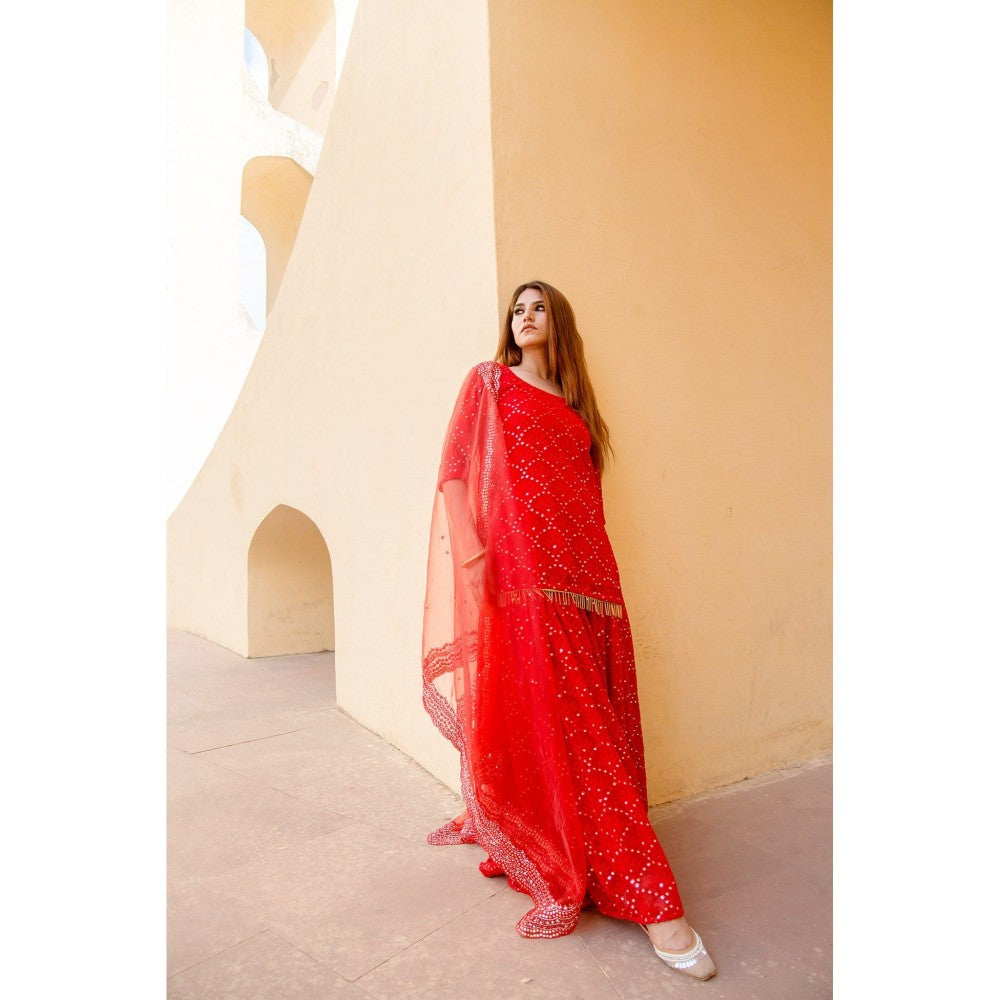 Gulabo Jaipur Glory Red Sharara (Set of 4)