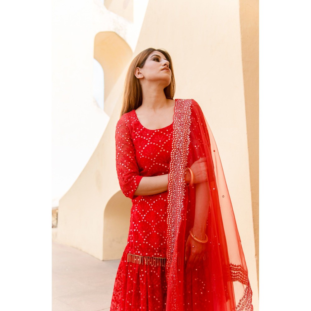 Gulabo Jaipur Glory Red Sharara (Set of 4)