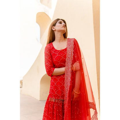 Gulabo Jaipur Glory Red Sharara (Set of 4)