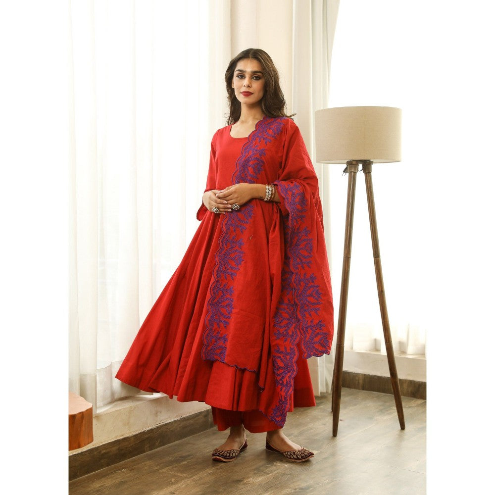 Gulabo Jaipur Mahnoor Red Anarkali (Set of 3)