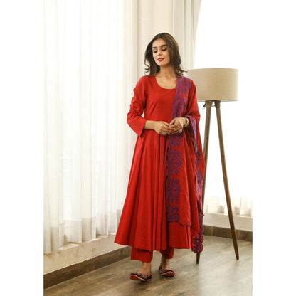 Gulabo Jaipur Mahnoor Red Anarkali (Set of 3)