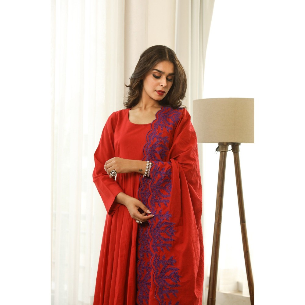 Gulabo Jaipur Mahnoor Red Anarkali (Set of 3)