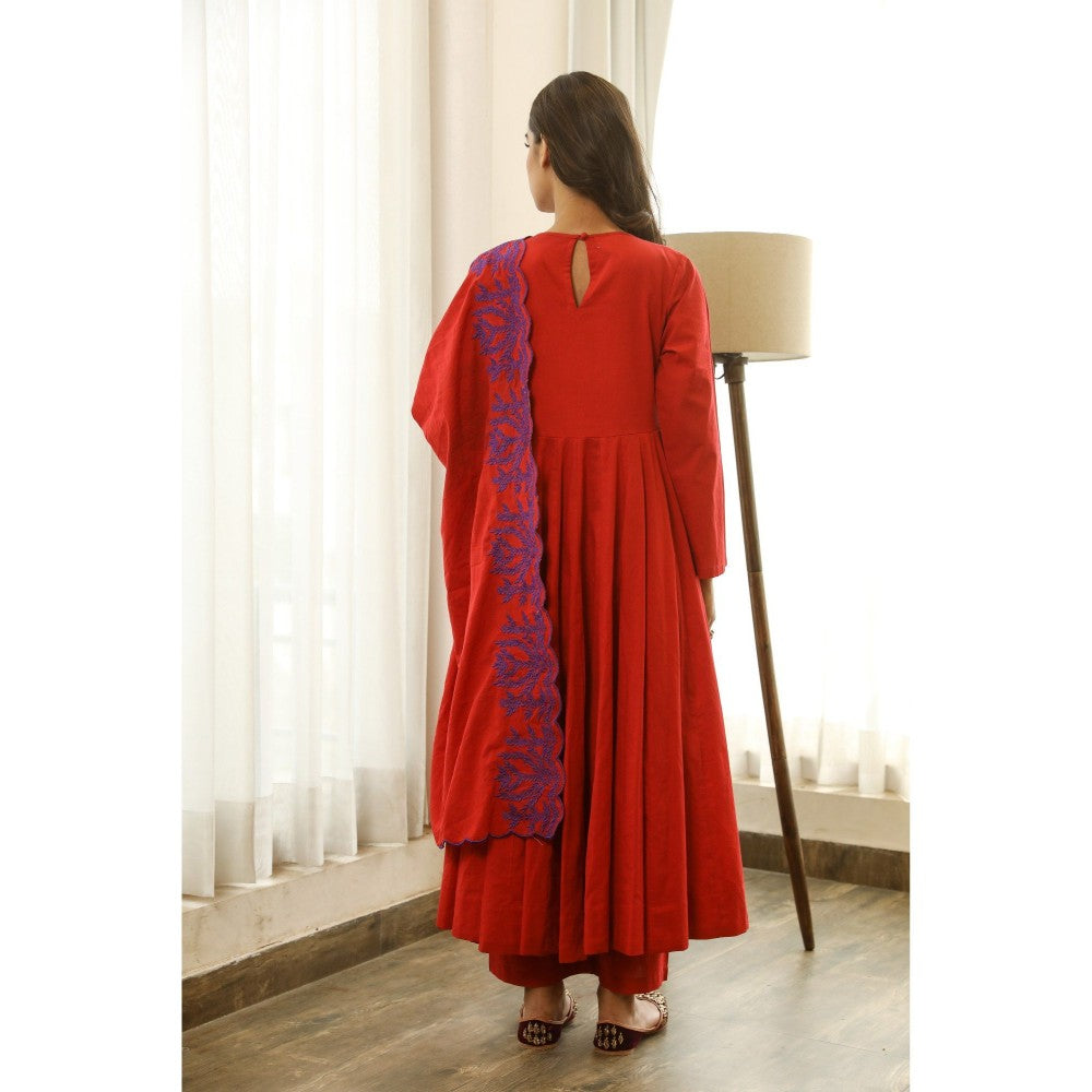 Gulabo Jaipur Mahnoor Red Anarkali (Set of 3)