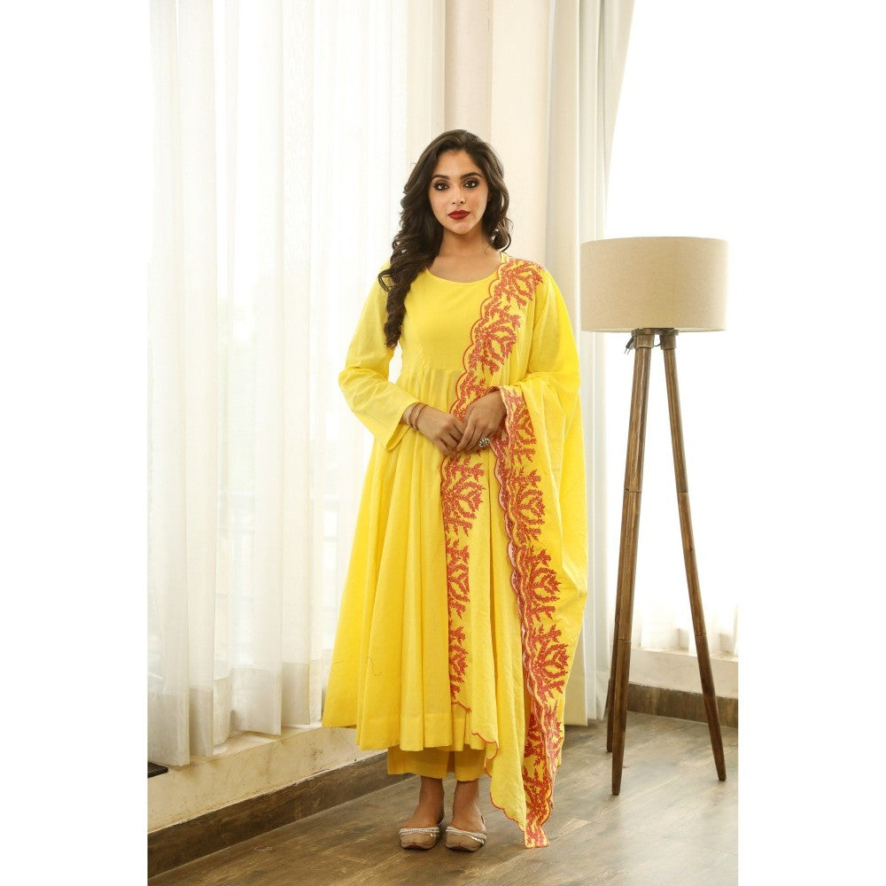 Gulabo Jaipur Mahnoor Yellow Anarkali (Set of 3)