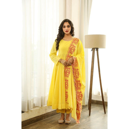 Gulabo Jaipur Mahnoor Yellow Anarkali (Set of 3)
