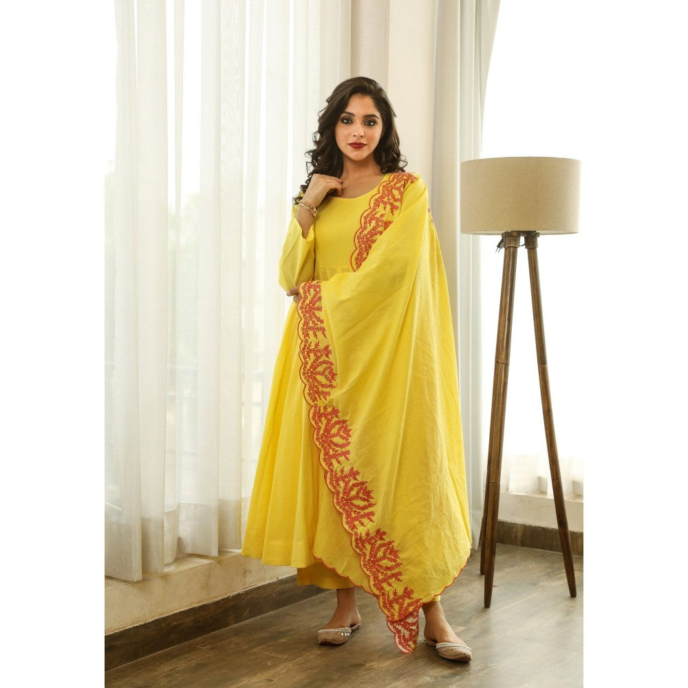 Gulabo Jaipur Mahnoor Yellow Anarkali (Set of 3)
