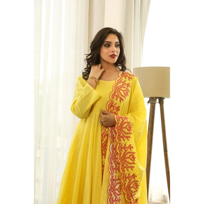 Gulabo Jaipur Mahnoor Yellow Anarkali (Set of 3)