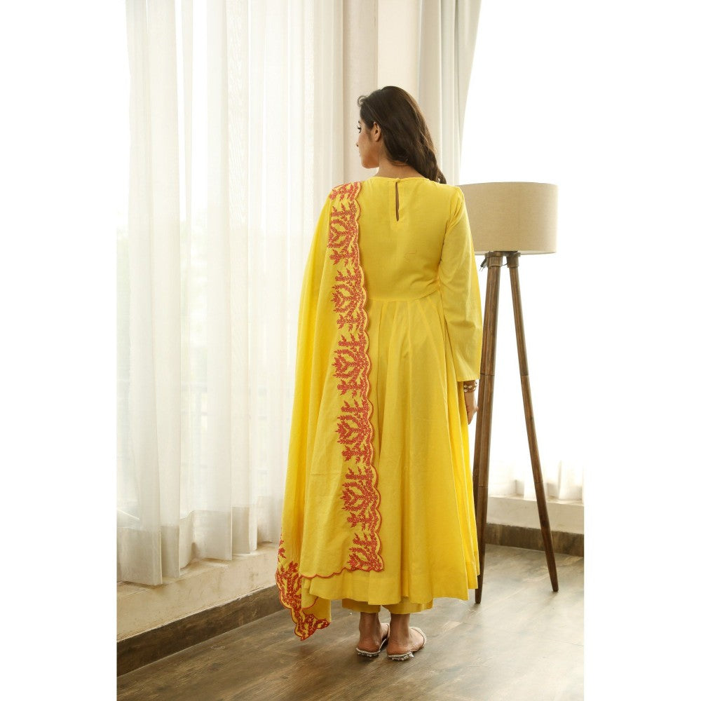 Gulabo Jaipur Mahnoor Yellow Anarkali (Set of 3)