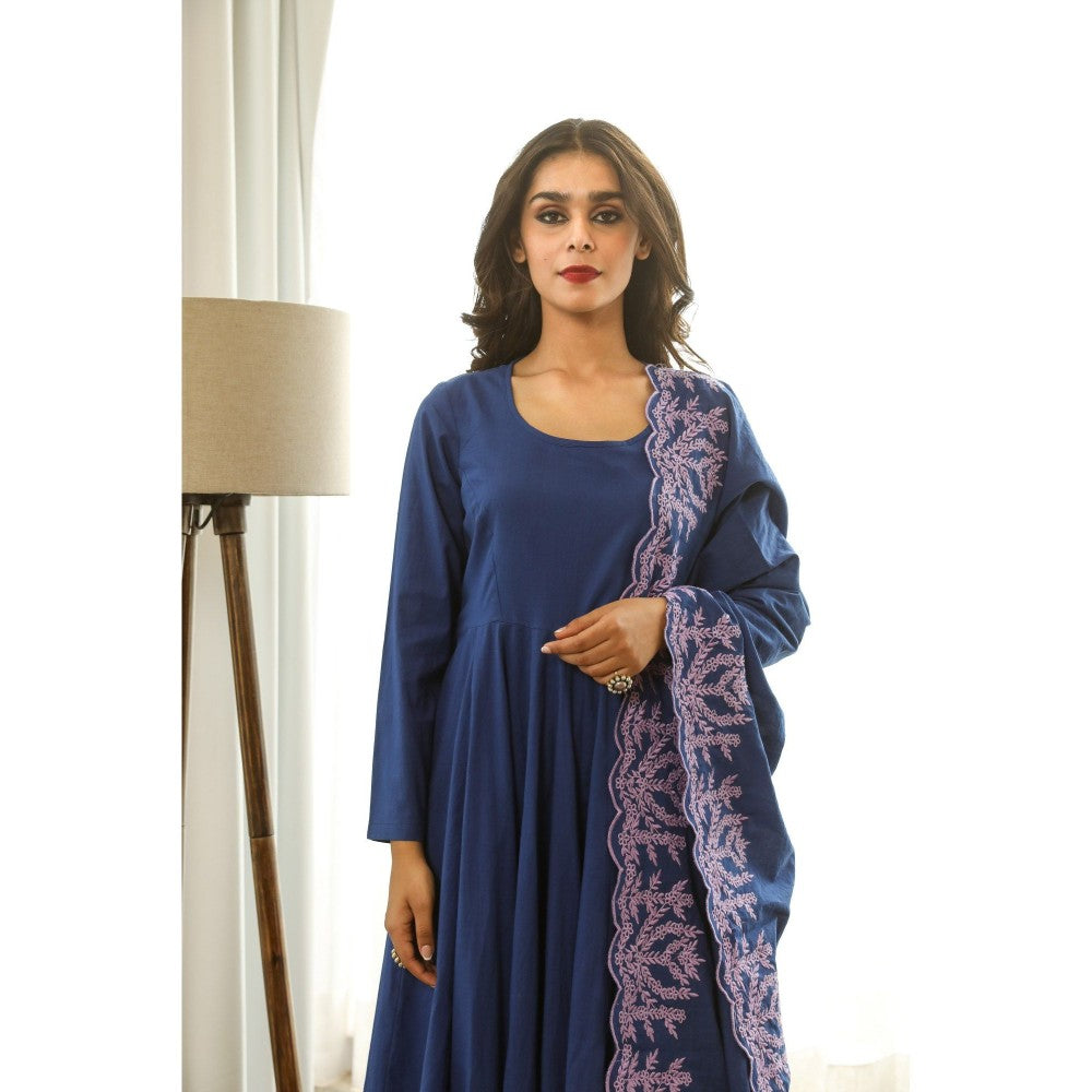 Gulabo Jaipur Mahnoor Blue Anarkali (Set of 3)