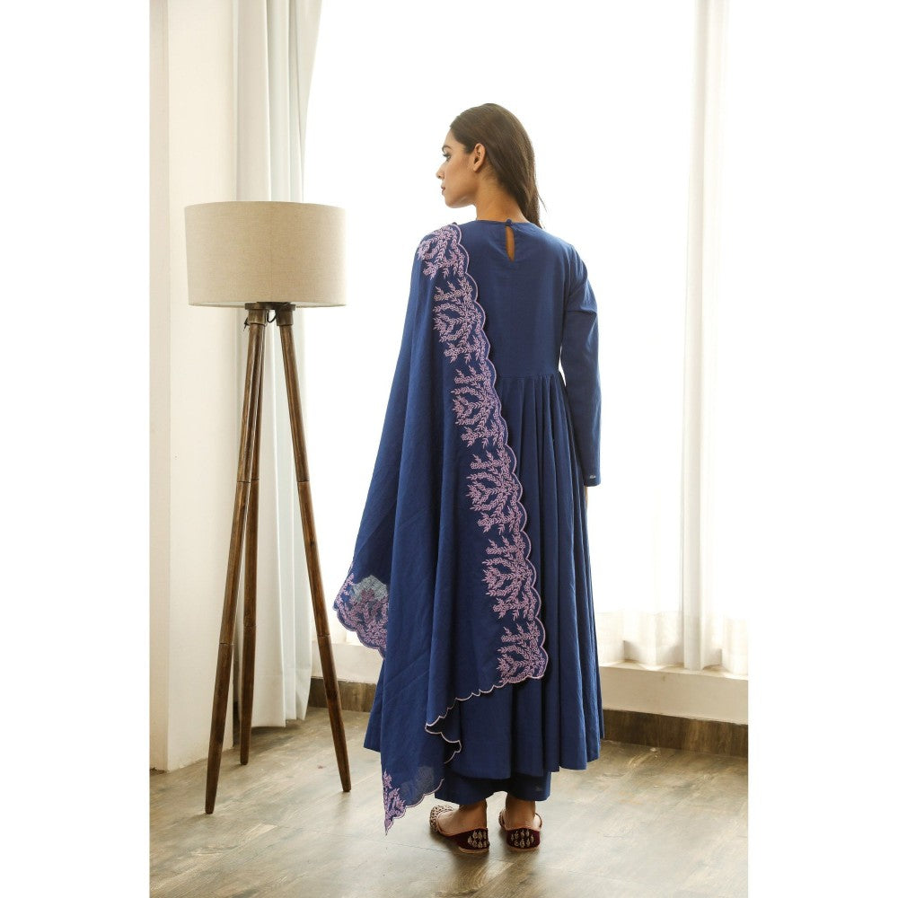 Gulabo Jaipur Mahnoor Blue Anarkali (Set of 3)