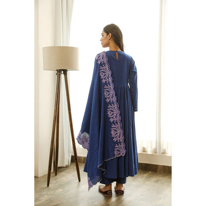 Gulabo Jaipur Mahnoor Blue Anarkali (Set of 3)